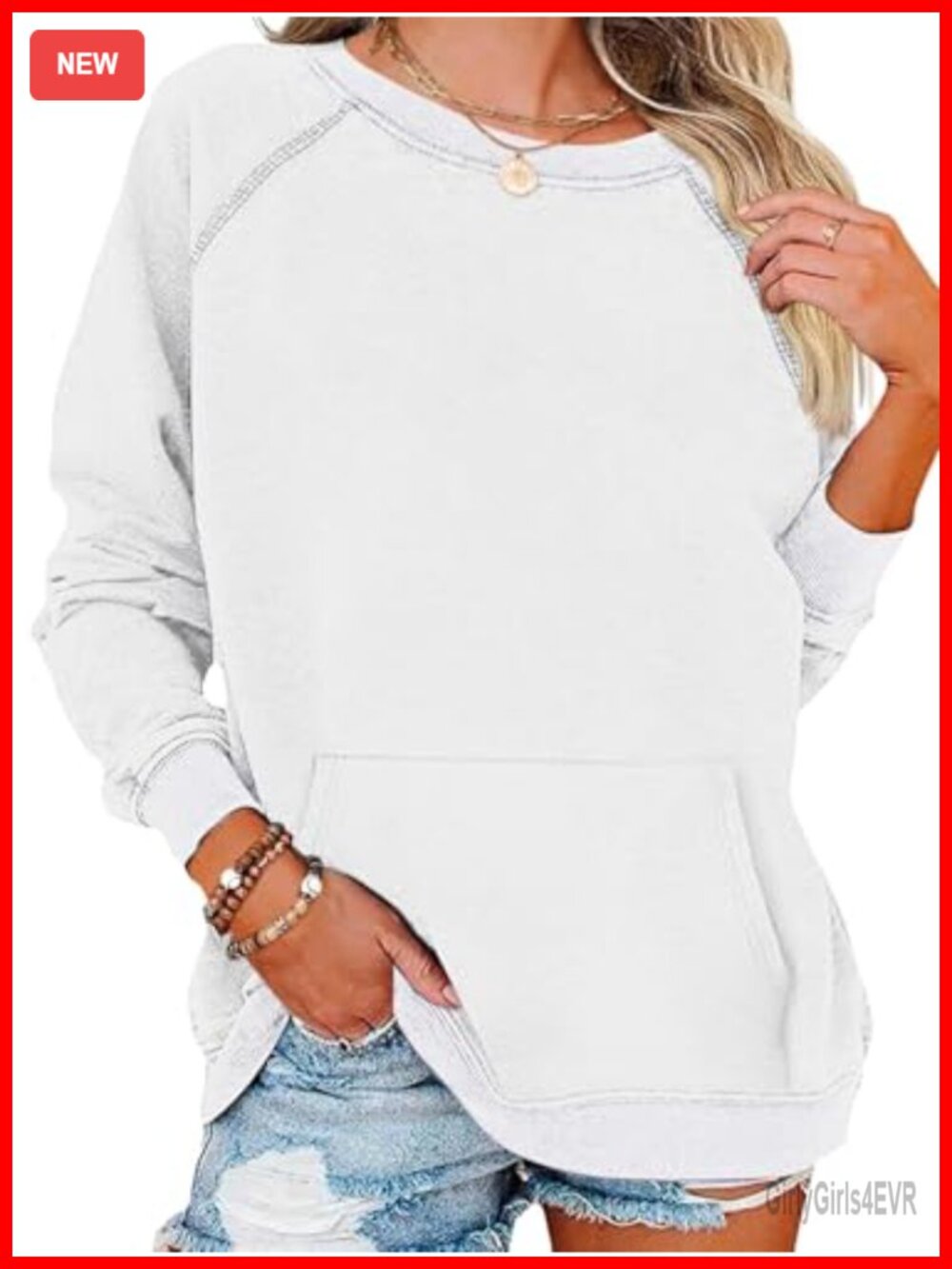 Womens Casual Crewneck Sweatshirt with Pockets Long Sleeve Pullover Top